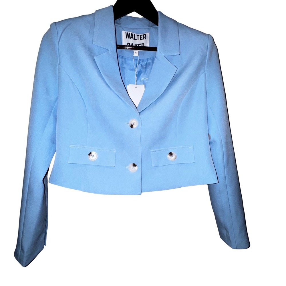 Walter Baker Joelle Blazer Womens S Baby‎ Blue NWT Cropped Notched Lapel $278